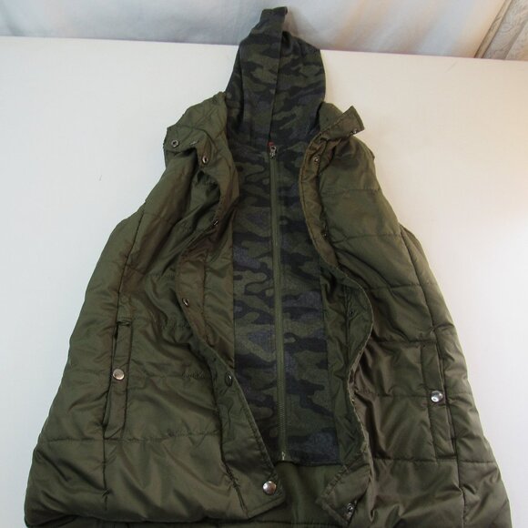 Arizona Jean Co. Army Green Camouflage Puff Vest Snap Front With Hood Size L - Picture 6 of 11
